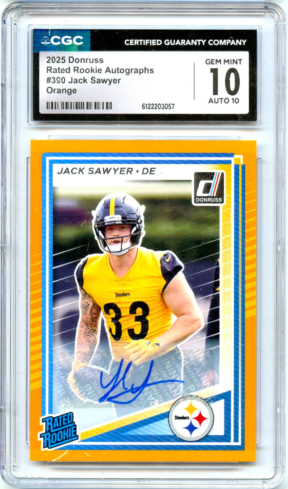 Jack Sawyer RC 2025 Donruss Orange Rated Rookie Auto #390 CGC 10