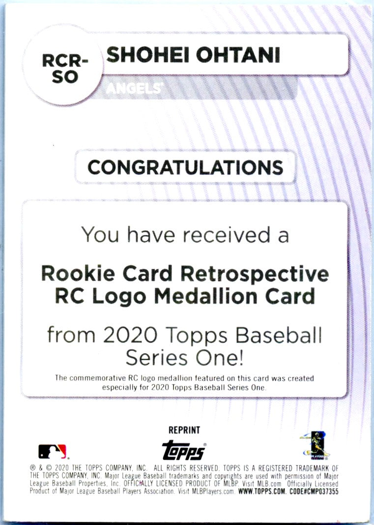 Shohei Ohtani 2020 Topps Rookie Retrospective RC Logo Medallion-2