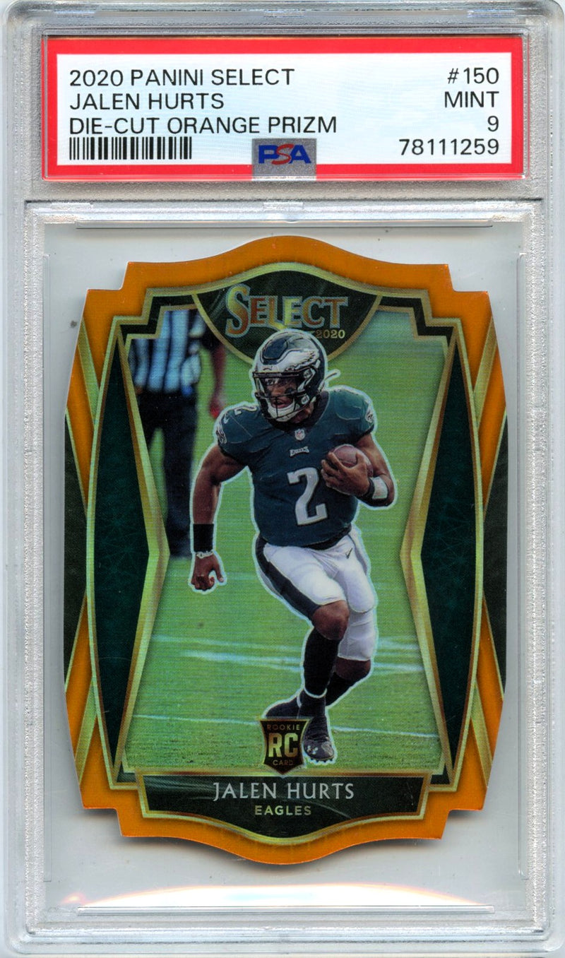 Jalen Hurts RC 2020 Panini Select Premier Level Orange Die Cut Rookie #150 PSA 9-1