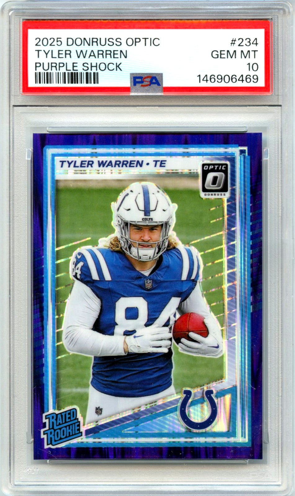 Tyler Warren RC 2025 Donruss Optic Purple Shock Rated Rookie #234 PSA 10