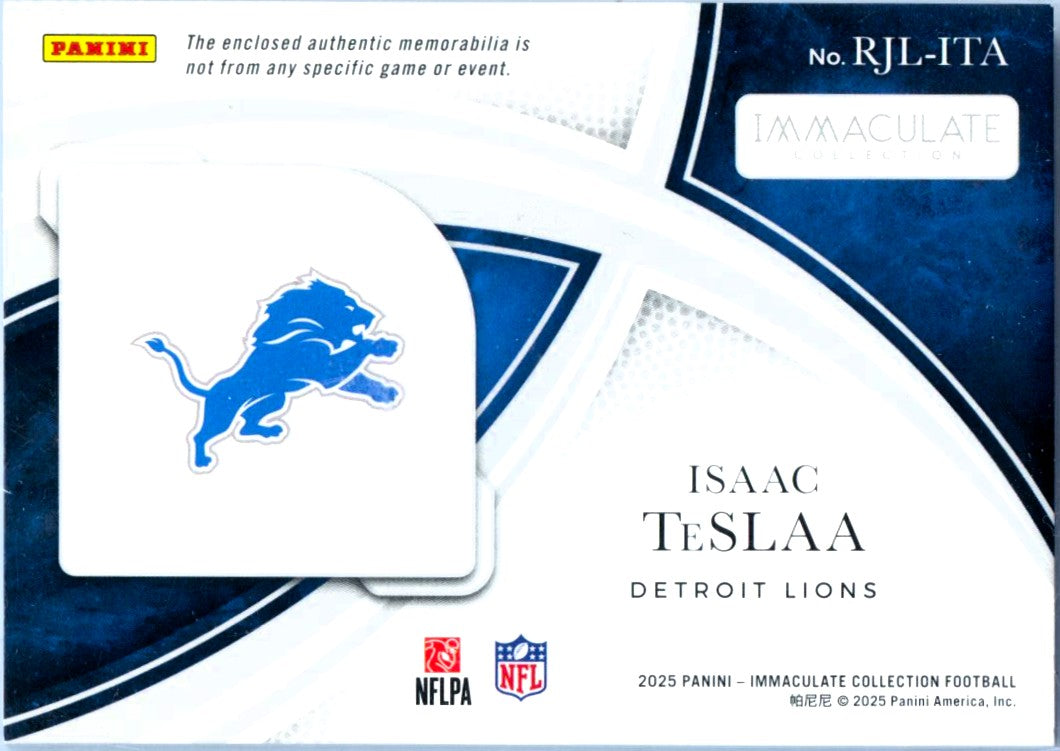 Isaac Teslaa RC 2025 Immaculate Jacket Logos Rookie Jumbo Patch SP 10/25-2