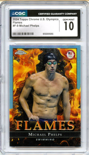 Michael Phelps 2024 Topps Chrome Olympics Flames CGC 10