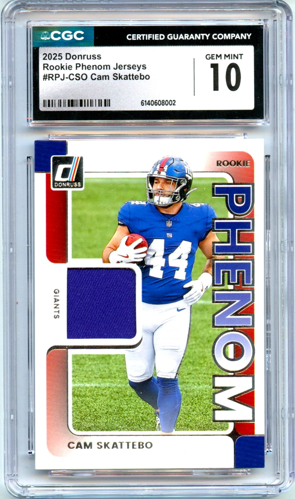 Cam Skattebo RC 2025 Donruss Rookie Phenom Patch CGC 10