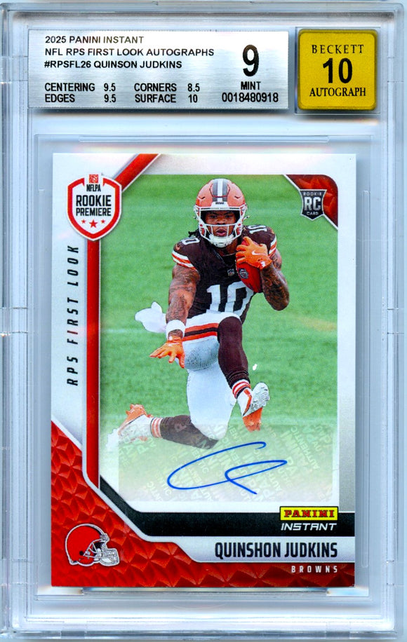 Product Quinshon Judkins RC 2025 Panini Instant Rookie Premier Shoot Auto SP 75/99 BGS 9 Link