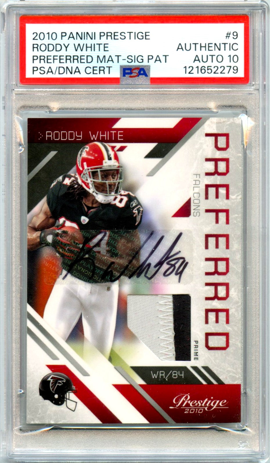 Roddy White 2010 Panini Prestige Preferred Prime Game Used Patch Auto SP 3/4 PSA Authentic-1