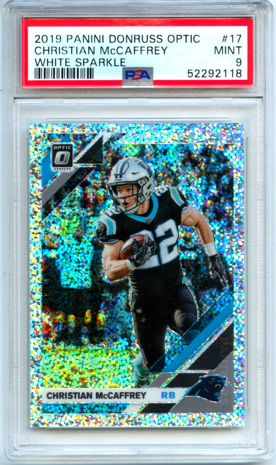 Christian Mccaffrey 2019 Donruss Optic White Sparkle Prizm SSP #17 PSA 9-1