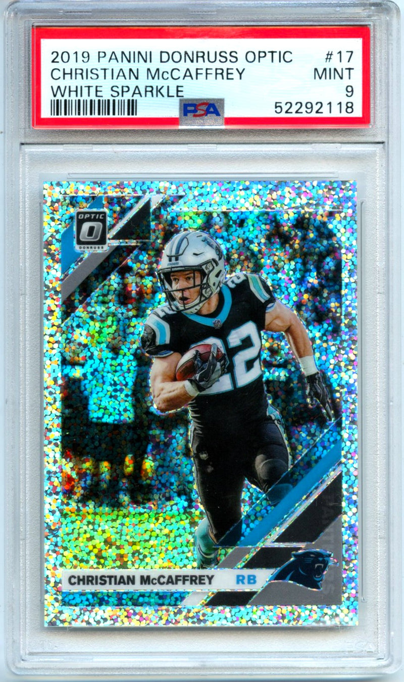 Christian Mccaffrey 2019 Donruss Optic White Sparkle Prizm SSP #17 PSA 9-1