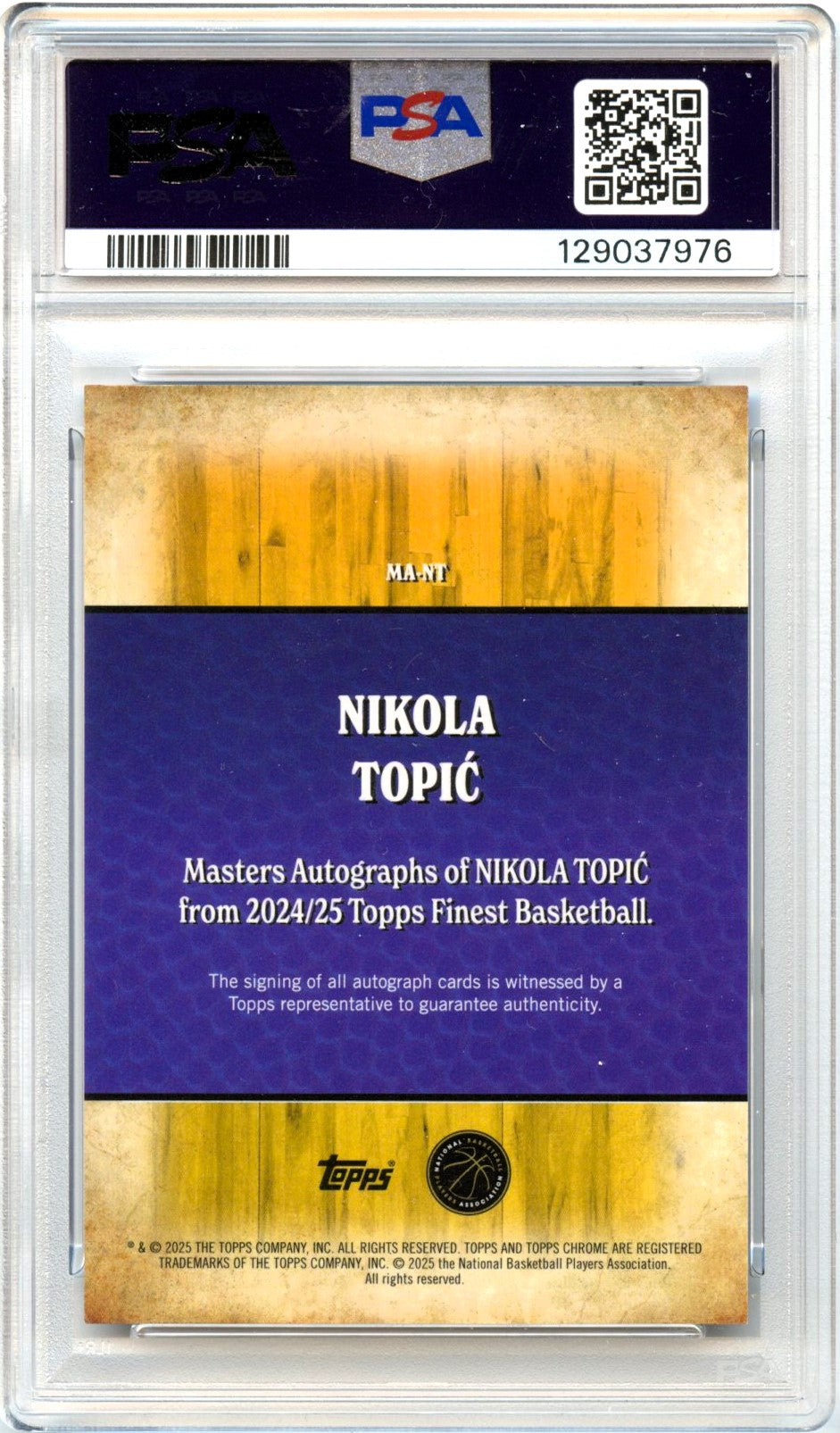 Nikola Topic RC 2024 Topps Finest Blue Geometric Masters Rookie Auto SP 97/99 PSA 10-2