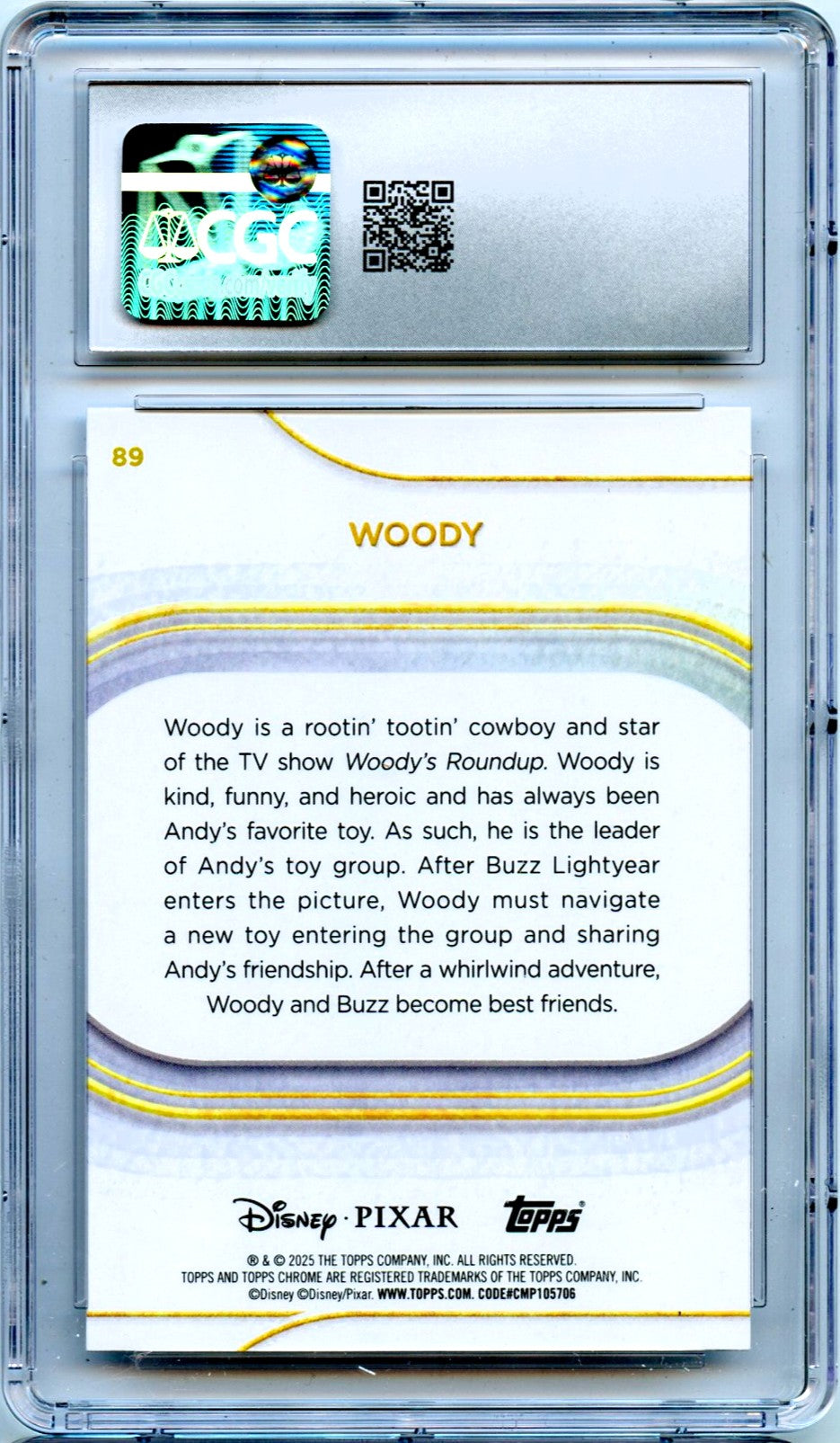 Woody 2025 Topps Chrome Disney #89 CGC 10