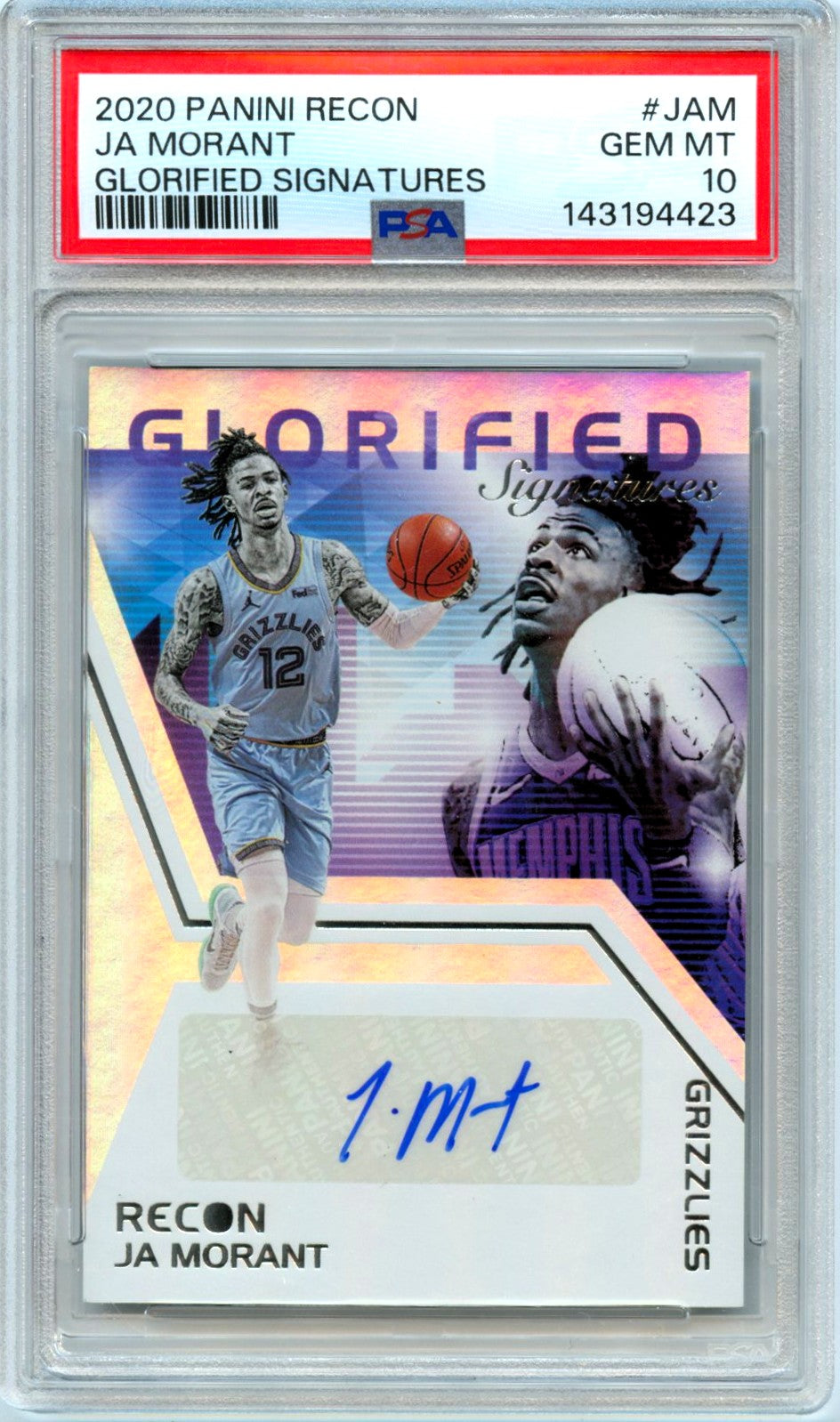 Ja Morant 2020-21 Panini Recon Glorified Signatures Auto PSA 10-1