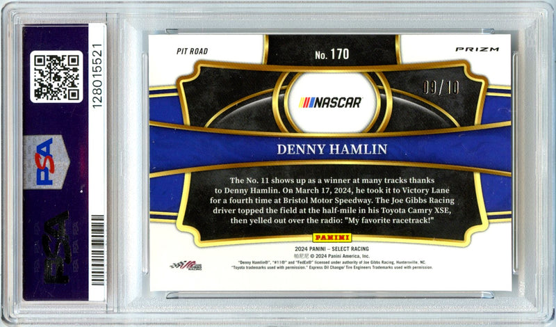 Denny Hamlin 2024 Panini Select NASCAR Pit Road Gold Flash SP 9/10 PSA 10-2