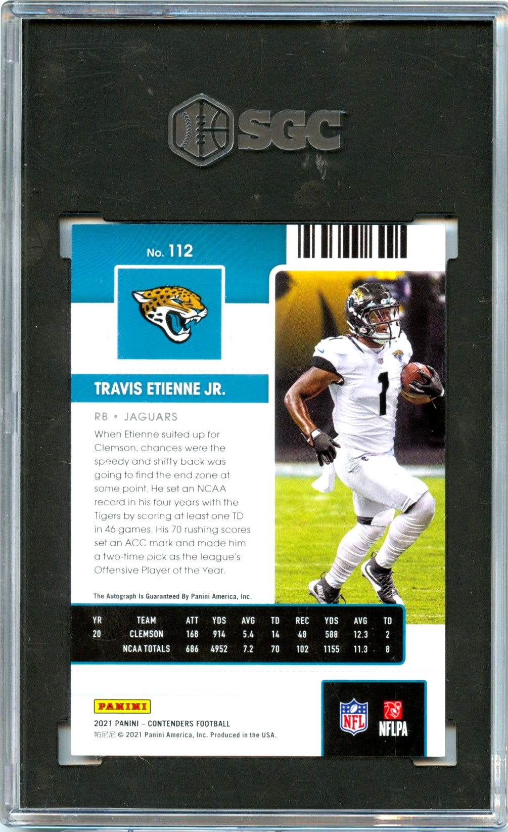 Travis Etienne Jr RC 2021 Panini Contenders Rookie Ticket Auto #112 SGC 10