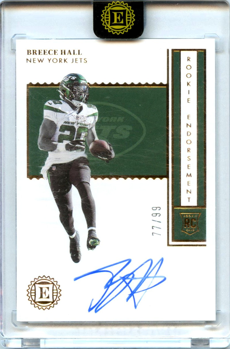 Breece Hall RC 2022 Encased Rookie Endorsements Auto SP 77/99-1