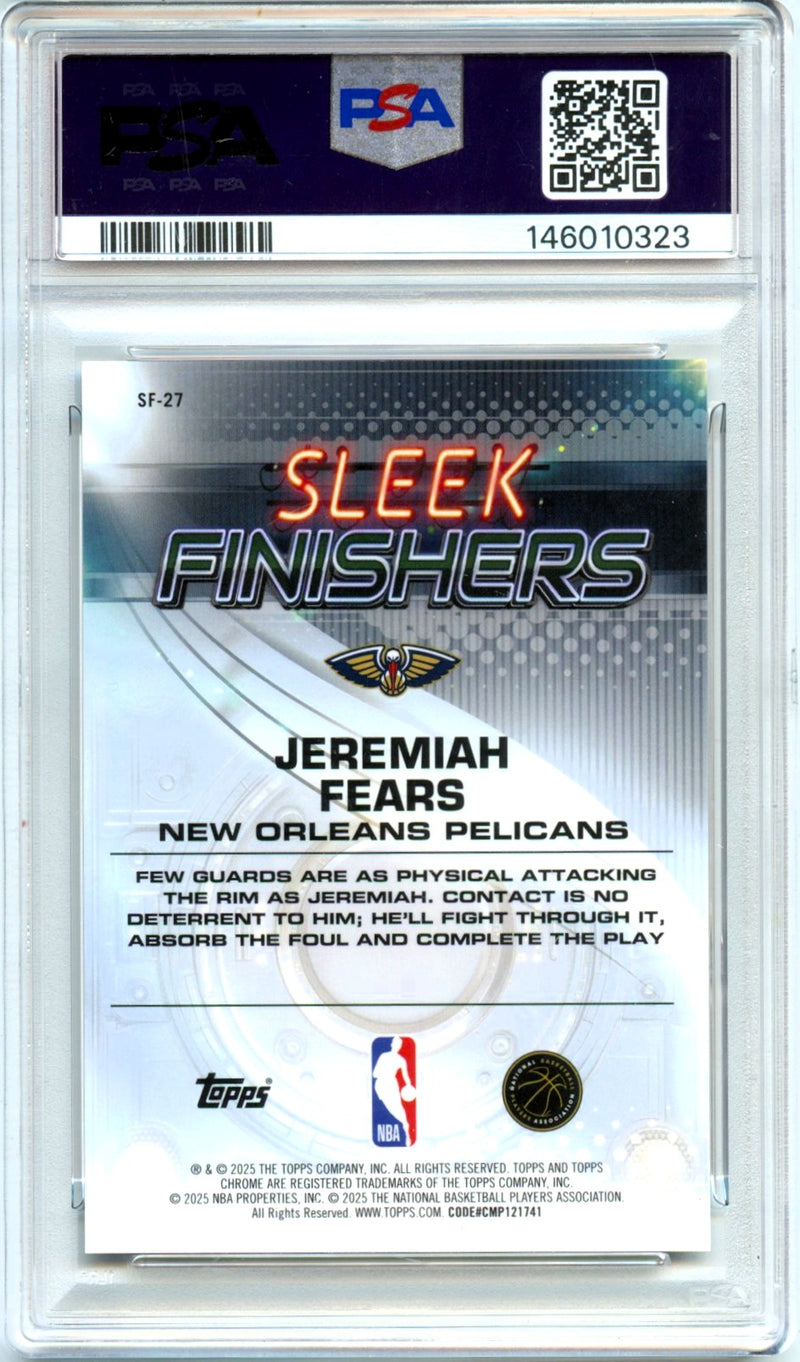 Jeremiah Fears RC 2025-26 Topps Chrome Gold Geometric Sleek Finishers Rookie SP 2/50 PSA 9-2