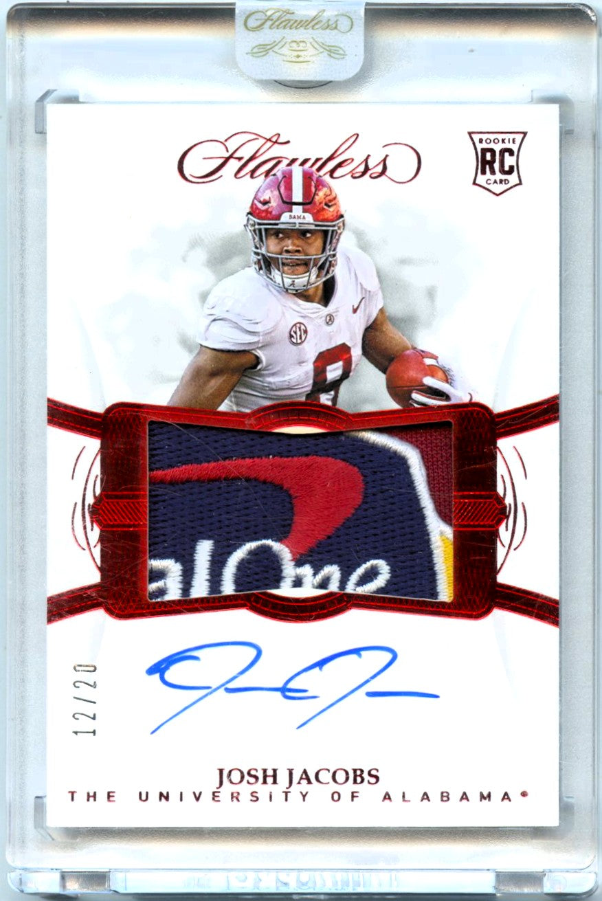 Josh Jacobs RC 2019 Flawless Collegiate Red Rookie Logo Patch Auto SP 12/20-1