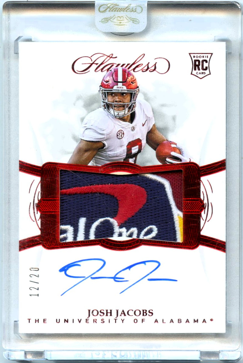 Josh Jacobs RC 2019 Flawless Collegiate Red Rookie Logo Patch Auto SP 12/20-1