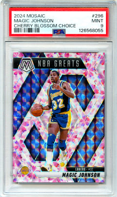 Magic Johnson 2024 Panini Mosaic Cherry Blossom Choice SP 18/20 PSA 9-1