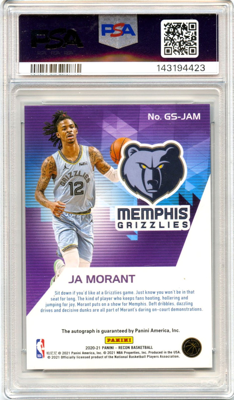 Ja Morant 2020-21 Panini Recon Glorified Signatures Auto PSA 10-2
