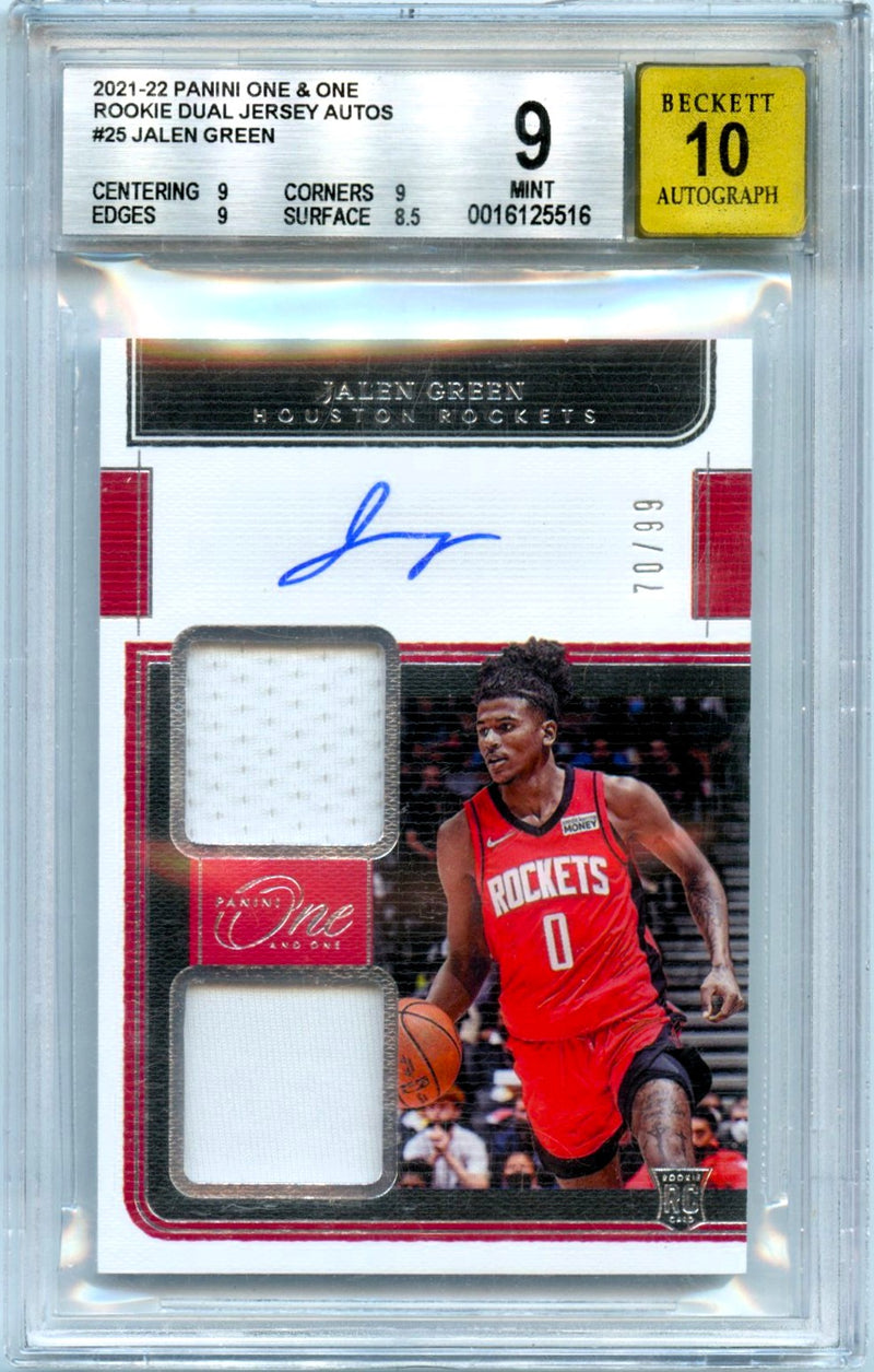 Jalen Green RC 2021-22 Panini One And One Dual Rookie Patch Auto SP 70/99 BGS 9-1