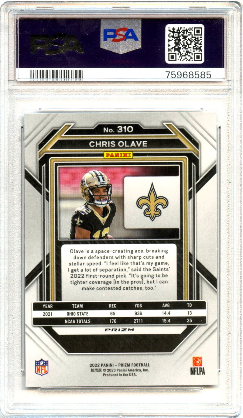 Chris Olave RC 2022 Panini Prizm Snakeskin Rookie SSP #310 PSA 10-2