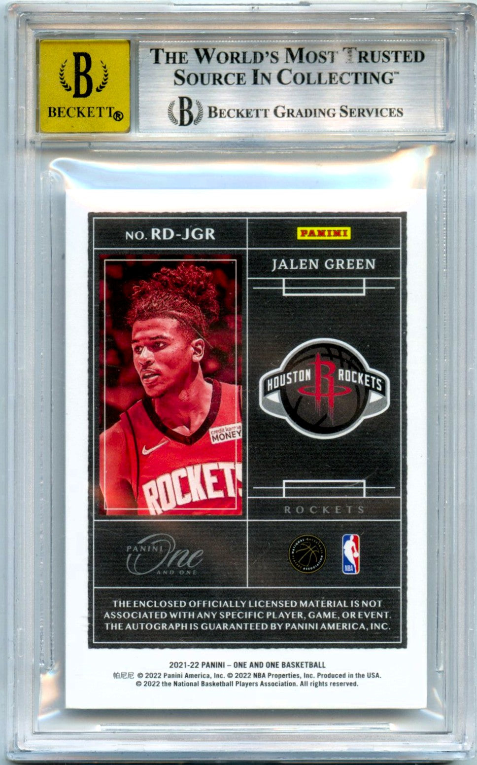 Jalen Green RC 2021-22 Panini One And One Dual Rookie Patch Auto SP 70/99 BGS 9-2
