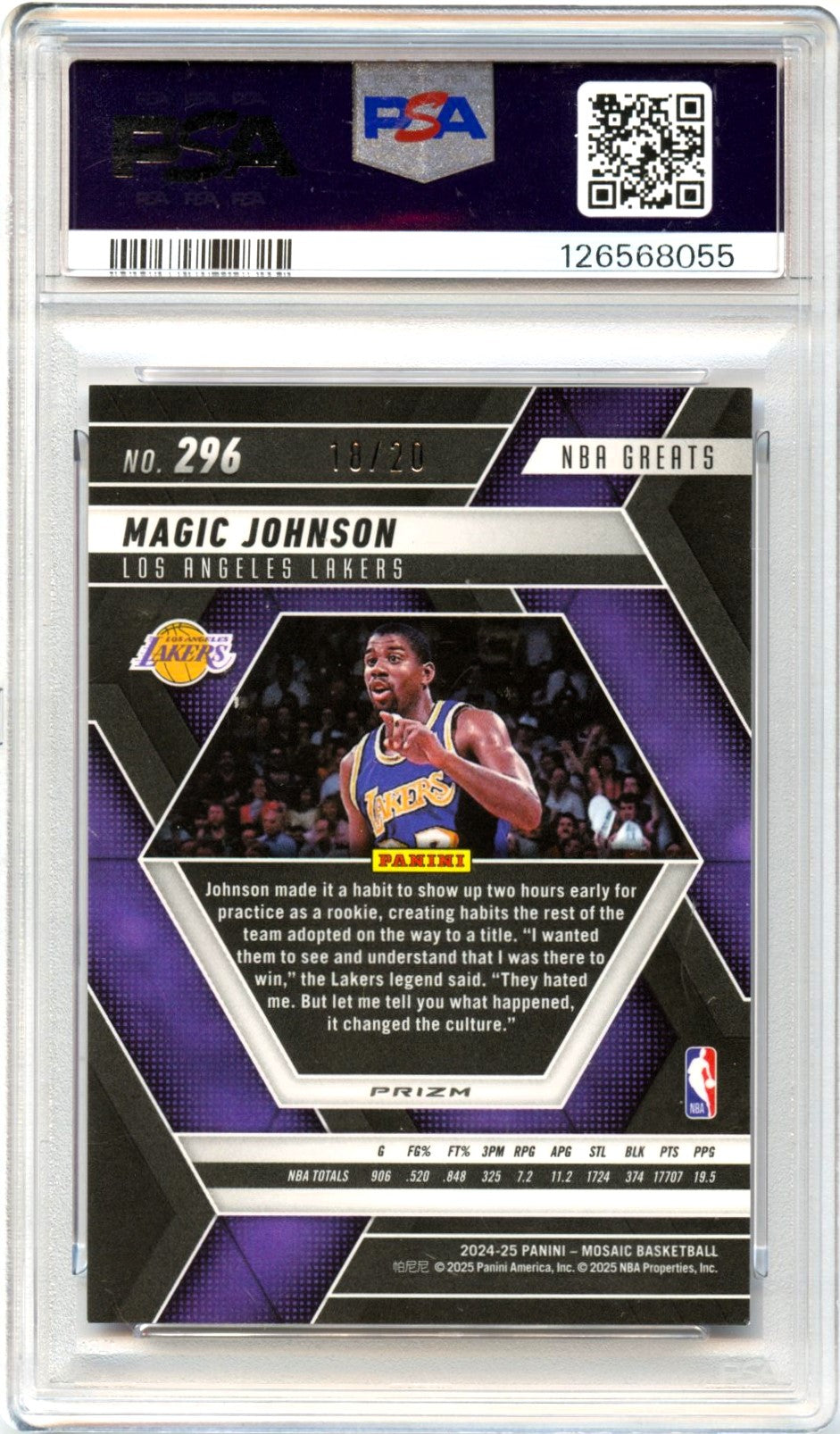 Magic Johnson 2024 Panini Mosaic Cherry Blossom Choice SP 18/20 PSA 9-2