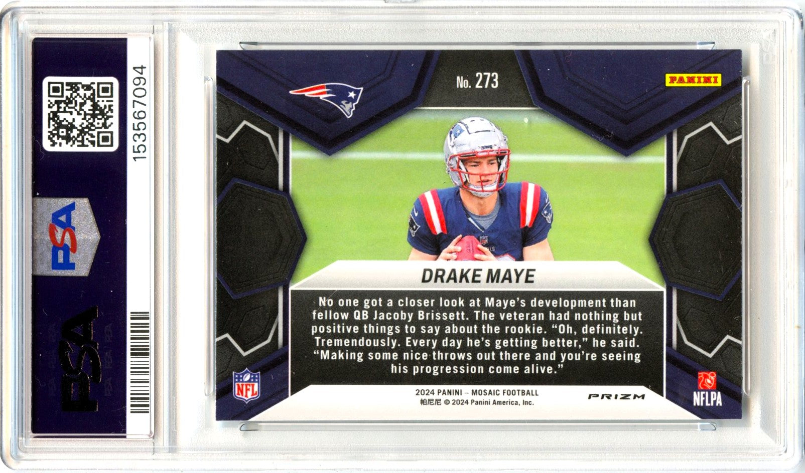 Drake Maye RC 2024 Panini Mosaic Silver Mosaic Rookie #273 PSA 9