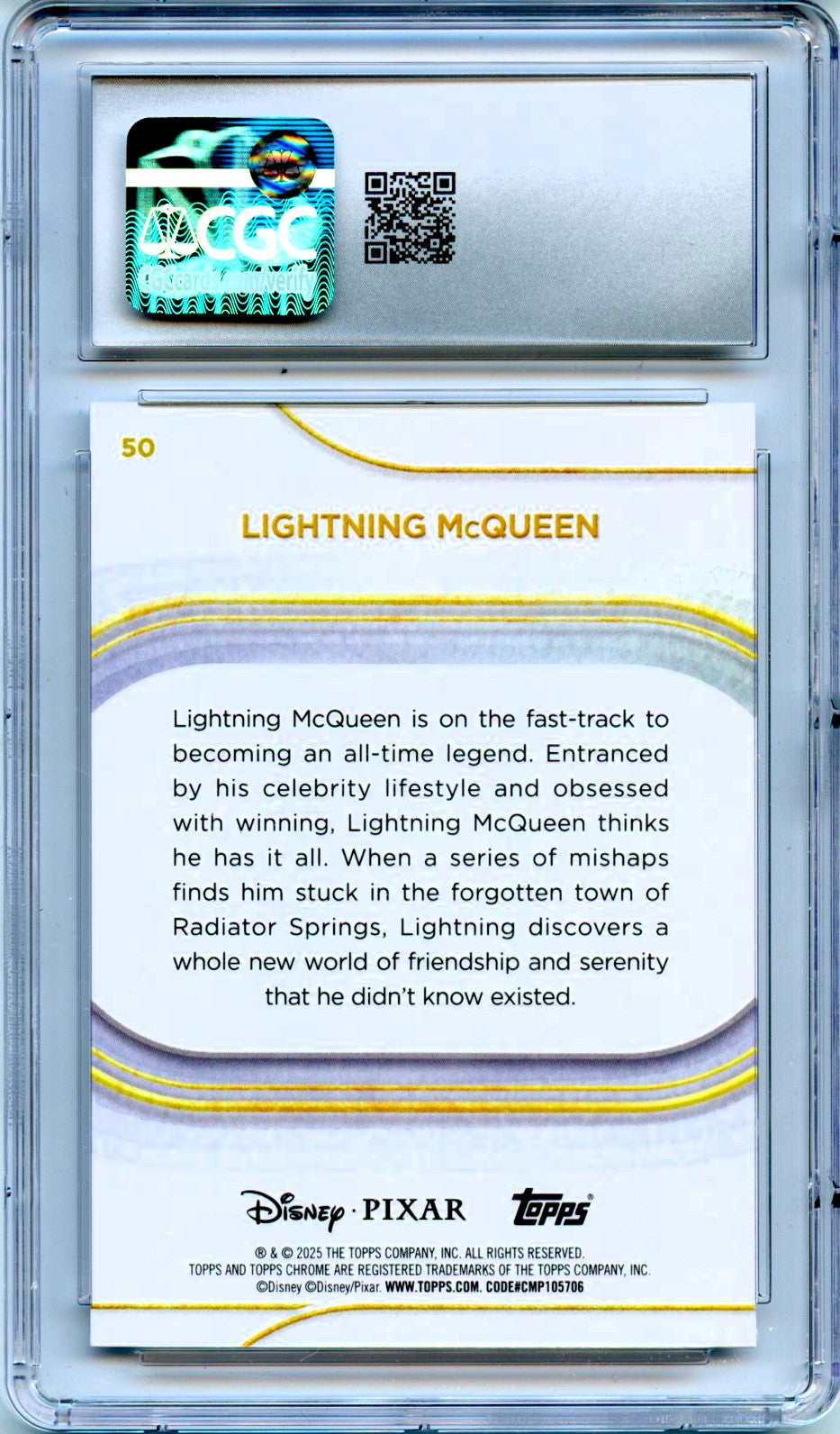 Lightning Mcqueen 2025 Topps Chrome Disney #50 CGC 10
