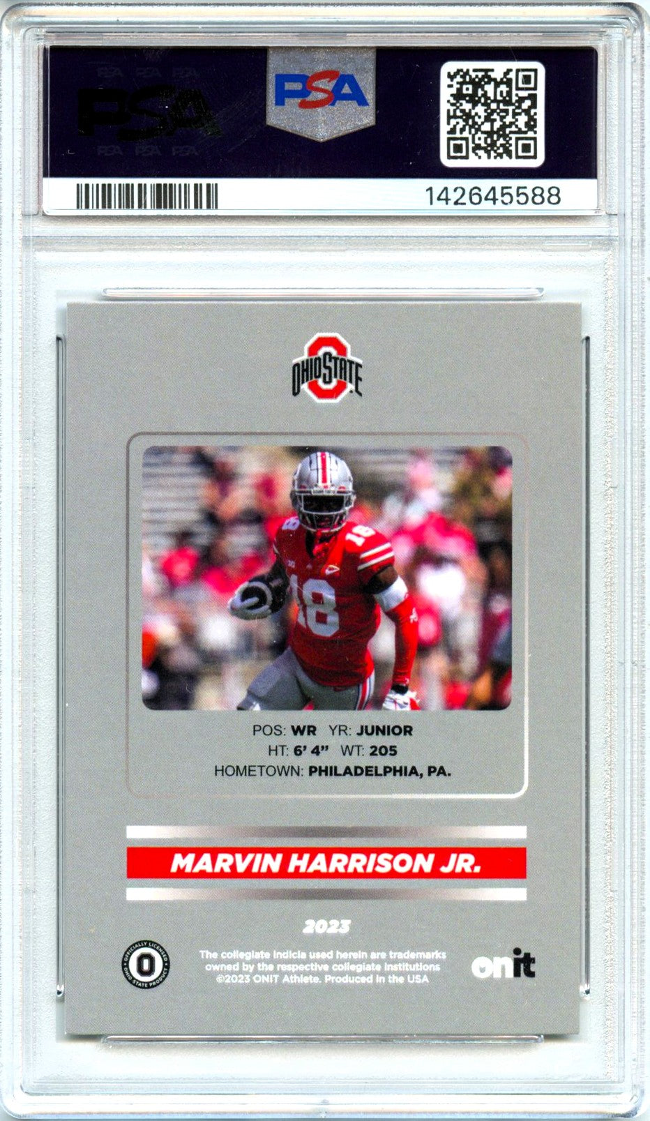 Marvin Harrison Jr RC 2023 ONIT Ohio State Signature Series Rookie Auto SP 139/400 PSA 10-2