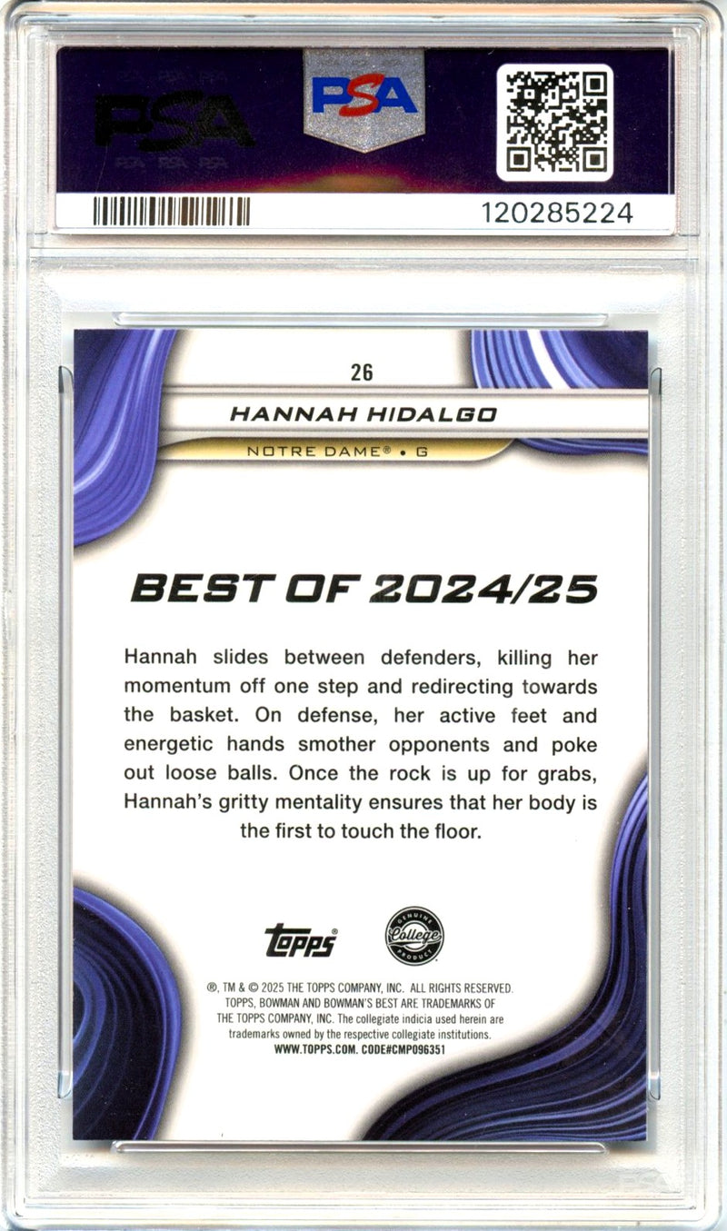 Hannah Hidalgo RC 2024 Bowman U Best Purple Refractor Rookie SP 59/250 PSA 10-2