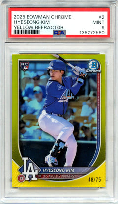 Hyeseong Kim RC 2025 Bowman Chrome Yellow Refractor Rookie SP 48/75 PSA 9-1