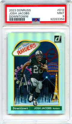 Josh Jacobs 2023 Donruss Downtown! Case Hit SSP PSA 9-1