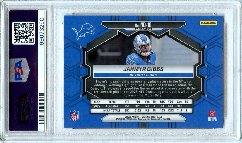 Jahmyr Gibbs RC 2023 Panini Mosaic Red Sparkle NFL Debut Rookie PSA 8-2