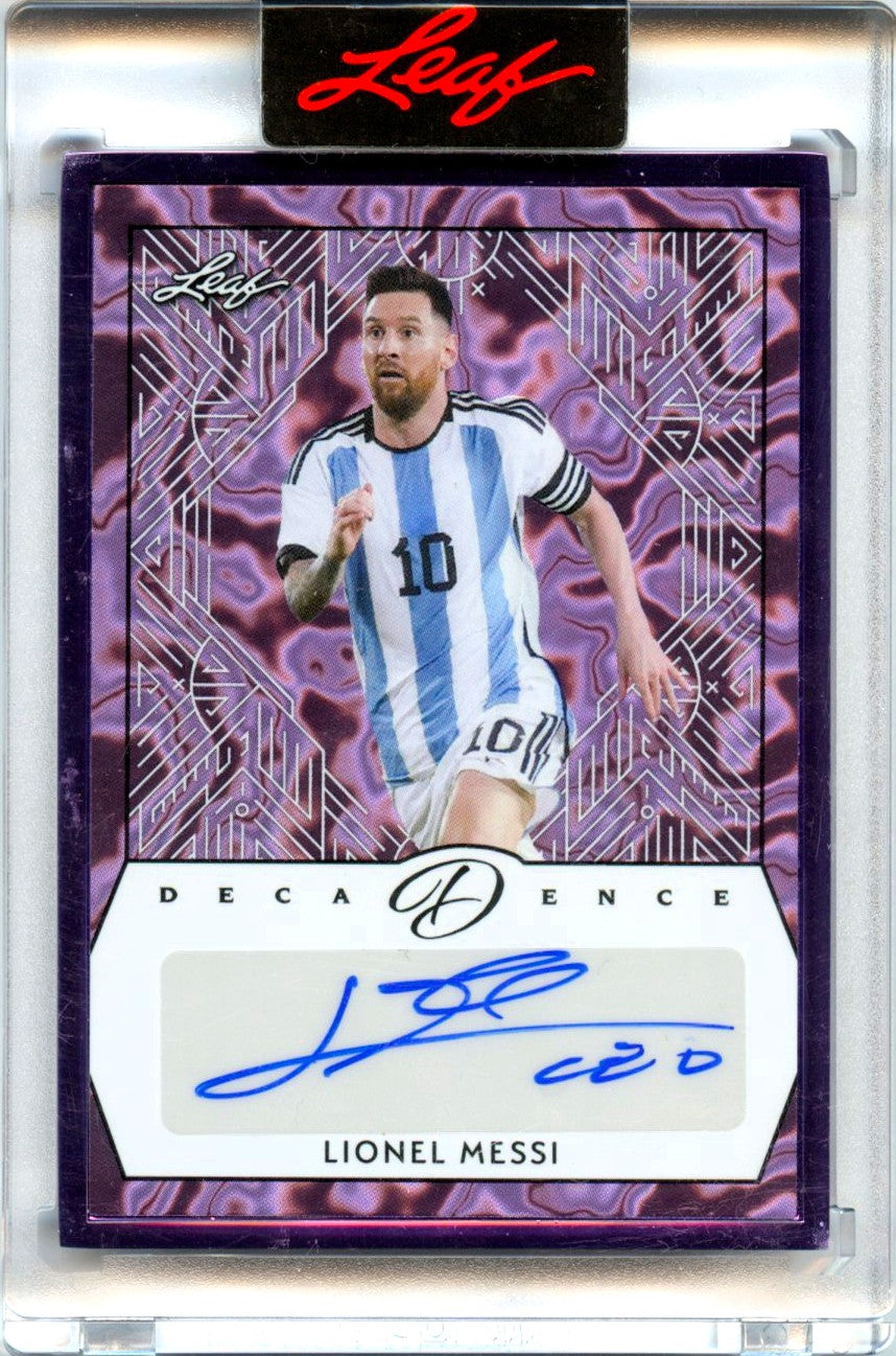 Lionel Messi 2024 Leaf Decadence Purple Framed Auto SP 2/5