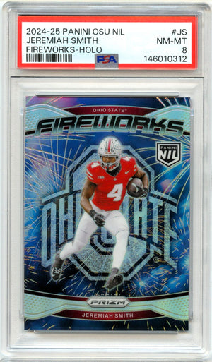 Jeremiah Smith RC 2024 Panini OSU Prizm Holo Fireworks Rookie PSA 8