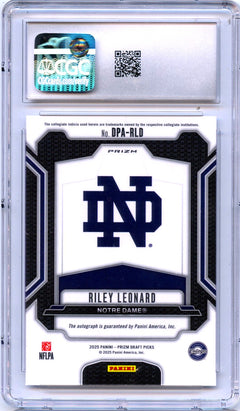 Riley Leonard RC 2025 Panini Prizm Draft Silver Rookie Auto CGC 10-2