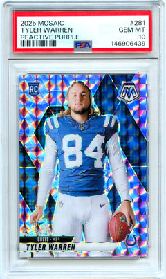 Tyler Warren RC 2025 Panini Mosaic Purple Reactive Rookie #281 PSA 10-1