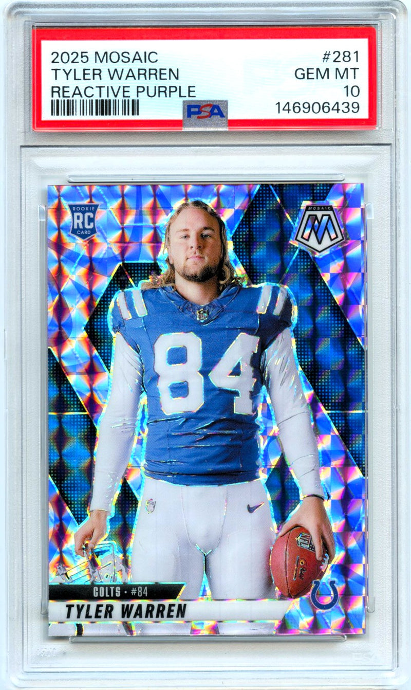 Tyler Warren RC 2025 Panini Mosaic Purple Reactive Rookie #281 PSA 10-1