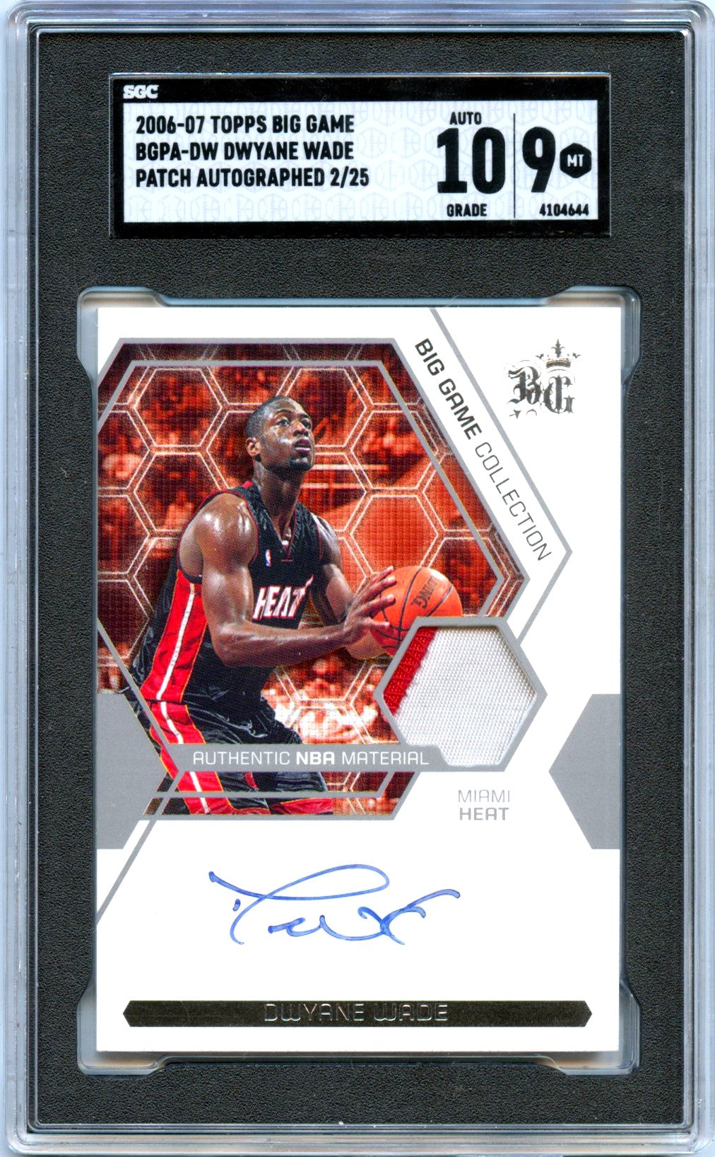 Dwyane Wade 2006-07 Topps Big Game Game Used Patch Auto SP 2/25 SGC 9