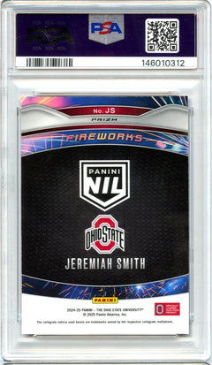 Jeremiah Smith RC 2024 Panini OSU Prizm Holo Fireworks Rookie PSA 8-2