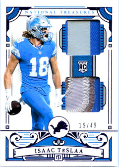 Isaac Teslaa RC 2025 National Treasures Purple Dual Rookie Patch SP 19/49-1