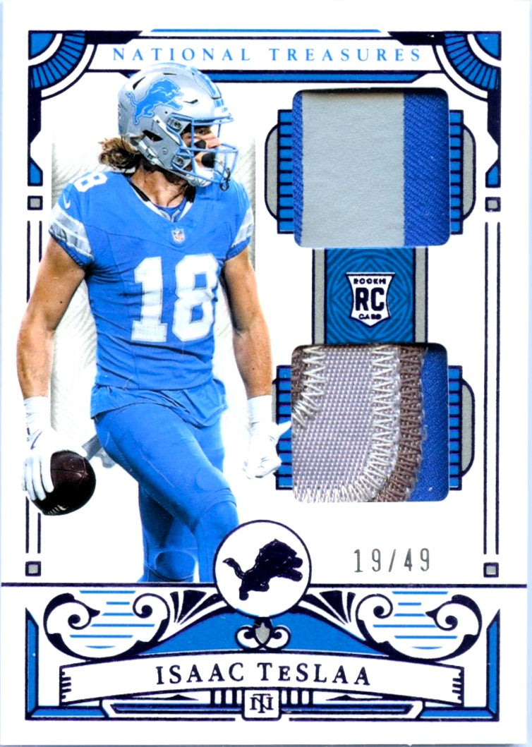 Isaac Teslaa RC 2025 National Treasures Purple Dual Rookie Patch SP 19/49-1