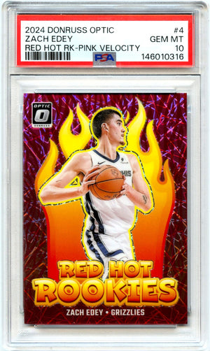Zach Edey RC 2024-25 Donruss Optic Pink Velocity Red Hot Rookie SP 30/79 PSA 10