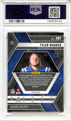 Tyler Warren RC 2025 Panini Mosaic Purple Reactive Rookie #281 PSA 10-2