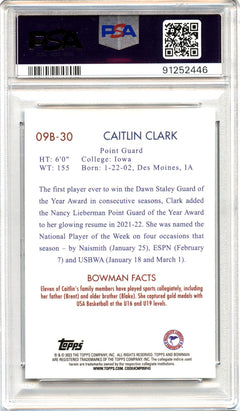 Caitlin Clark RC 2022-23 Bowmnan U Best 2009 Throwback Rookie PSA 9-2
