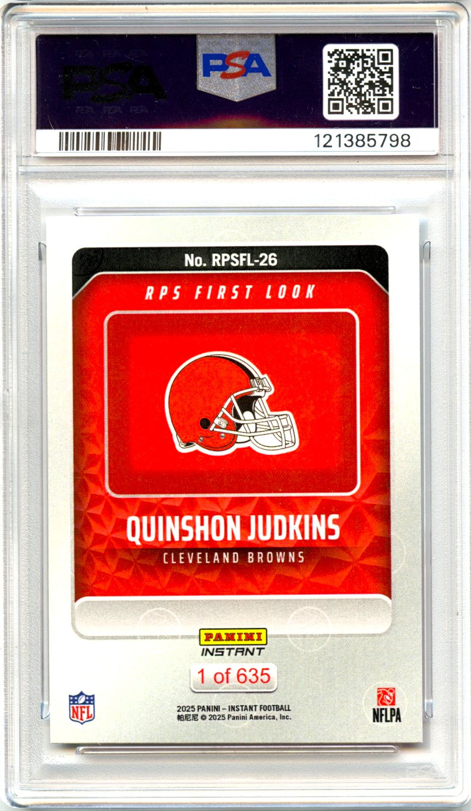 Quinson Judkins RC 2025 Panini Instant Rookie Premier Shoot SP /635 PSA 10