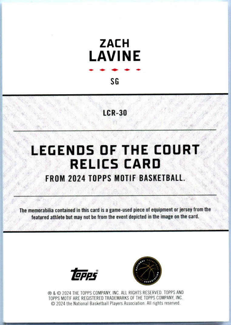 Zach Lavine 2024 Topps Motif Game Used Legends Of The Court Patch SP 1/1-2