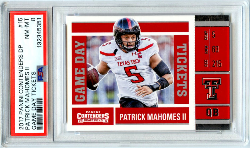 Patrick Mahomes II RC 2017 Panini Contenders Draft Game Day Tickets Rookie #15 PSA 8-1