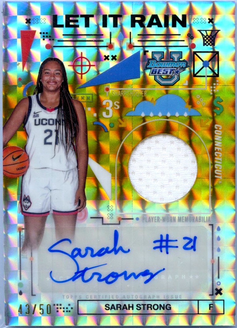 Sarah Strong RC 2024 Bowman U Best Gold Geometric Let It Rain Rookie Patch Auto SP 43/50-1