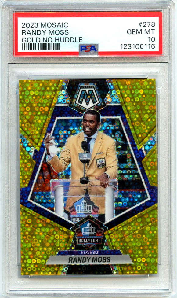 Product Randy Moss 2023 Panini Mosiac Gold Disco SP 10/10 PSA 10 Link
